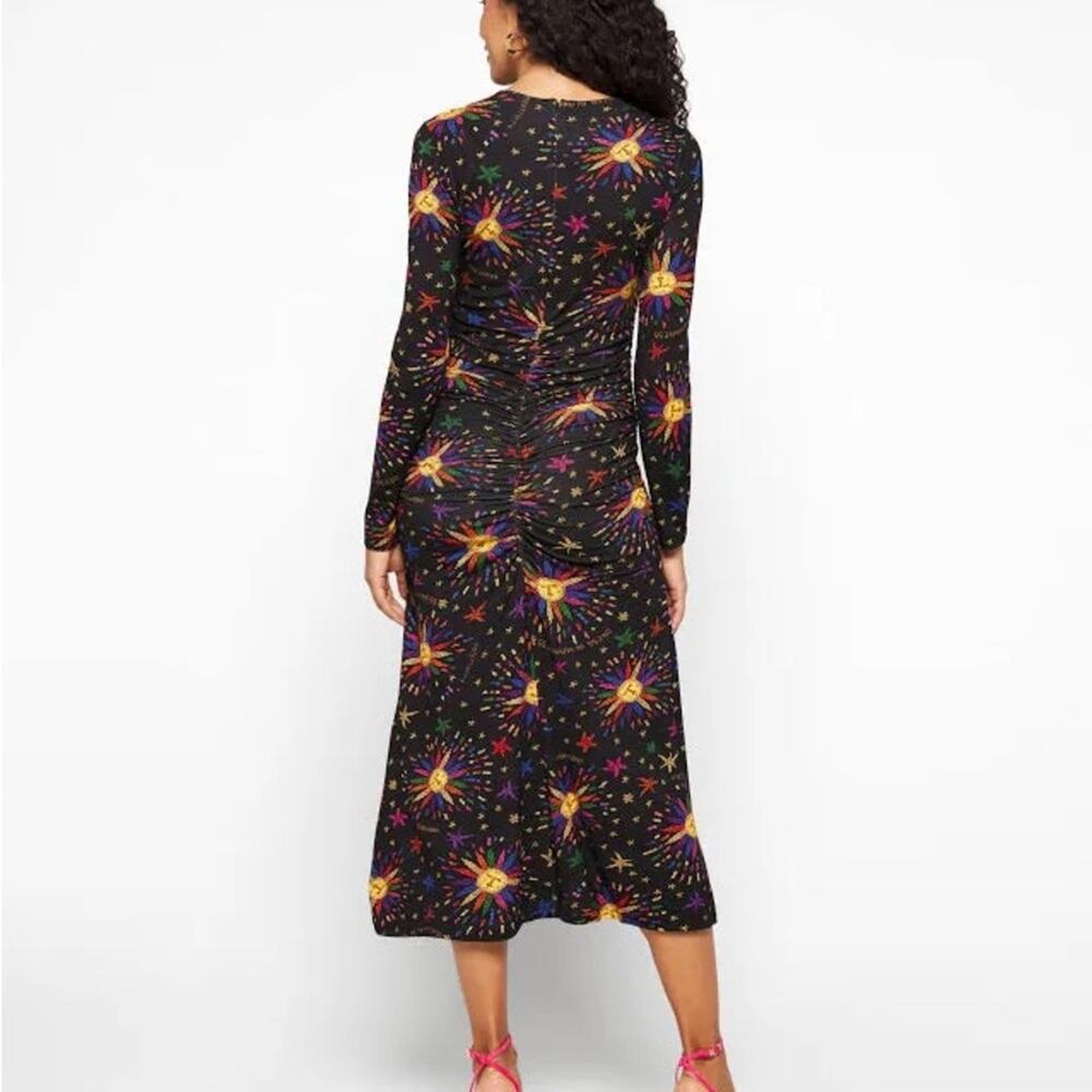 FARM RIO Rainbow Suns Ruched Midi Dress, Eco Viscose, Size Medium. NWT - Picture 4 of 15